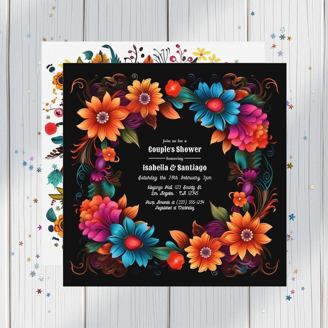 Vibrant Fiesta Floral Couple's Shower Celebration Invitation (Vibrant Fiesta Floral Couple's Shower Celebration Invitation)