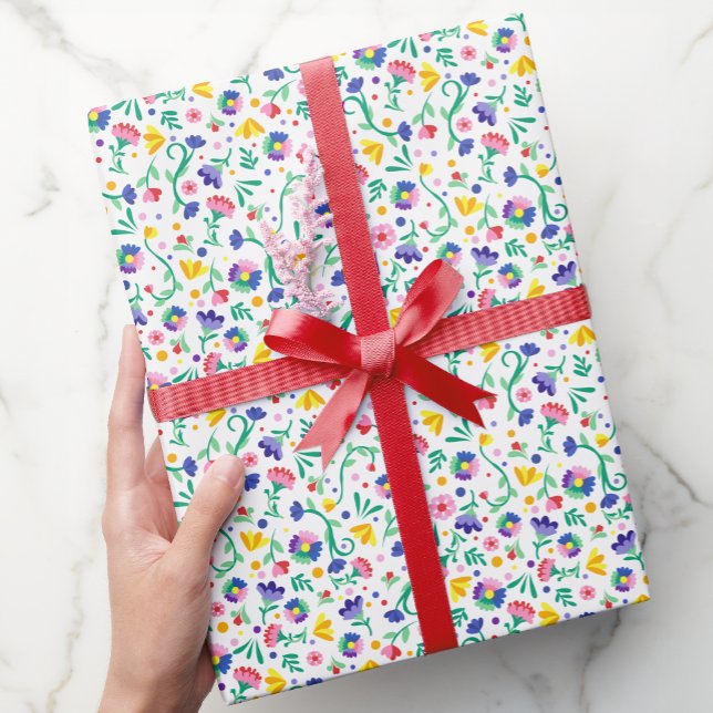 Vibrant Fiesta Floral Mexican Party Design Wrapping Paper (Fiesta Gift Wrap Paper)