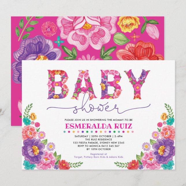 Vibrant Fiesta Flowers Nacho Average Baby Shower Invitation (Front/Back)