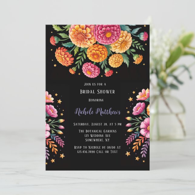 Vibrant Fiesta Wedding Bouquet Bridal Shower Invitation (Standing Front)