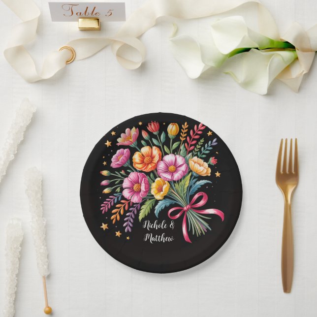 Vibrant Fiesta Wedding Bouquet Wedding Paper Plate (Wedding)