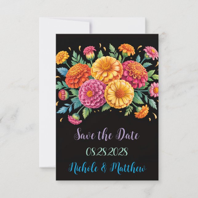 Vibrant Fiesta Wedding Bouquet Wedding Save The Date (Front)