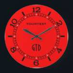Vibrant Fire Red Dial to Personalize on a Large Clock<br><div class="desc">This festive custom clock face is available in a vibrant red color decor for yourself or as a gift sure to make an impression in all occasions. Personalize it with a text and a monogram. Personalize it with 2 lines of text. A great gift idea for gatherings, celebrations and occasions....</div>