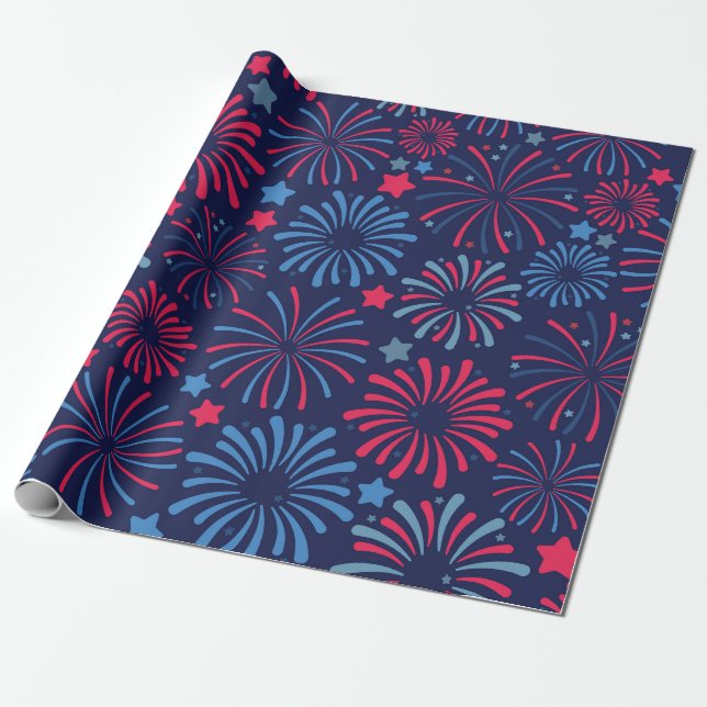 Vibrant Fireworks Display Wrapping Paper (Unrolled)