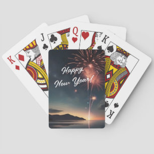 Vibrant Fireworks Night Sky Happy New Year Poker Playing Cards