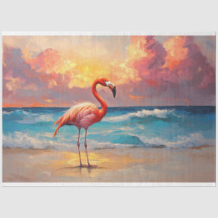 Vibrant Flamingo on the Beach Decoupage Tissue Paper