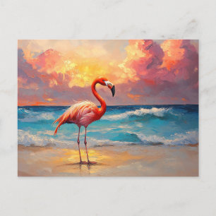 Vibrant Flamingo on the Beach Postcard