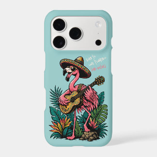 vibrant flamingo wearing sombrero playing guitar