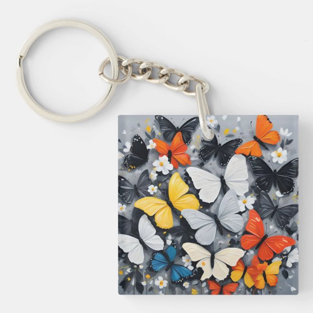 "Vibrant Flight: Acrylic Multi-Colored Butterflies Keychain (Front)