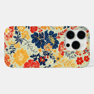 Vibrant flora red, yellow and blue on white iPhone 16 pro case