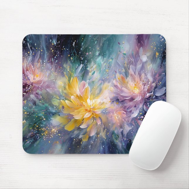 Vibrant Floral Abstract Painting with Explosion Mouse Pad (With Mouse)