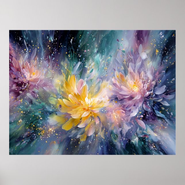 Vibrant Floral Abstract Painting with Explosion Poster (Front)