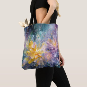 Vibrant Floral Abstract Painting with Explosion Tote Bag