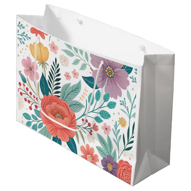 Vibrant Floral All-Over Print Pattern Large Gift Bag (Front Angled)