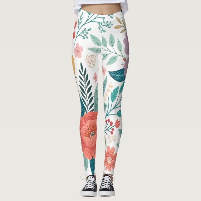 Vibrant Floral All-Over Print Pattern Leggings (Front)