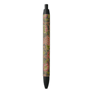 Vibrant Floral and Vintage Grape Pattern Black Ink Pen