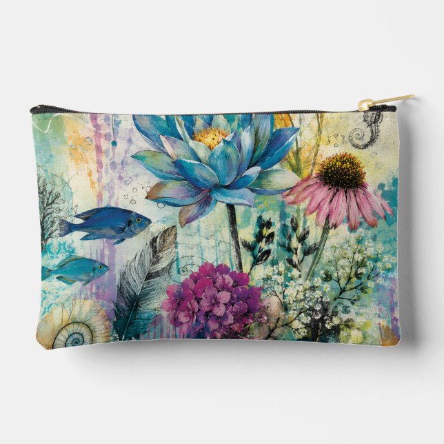 Vibrant Floral Aquatic Dream Accessory Pouch (Back)