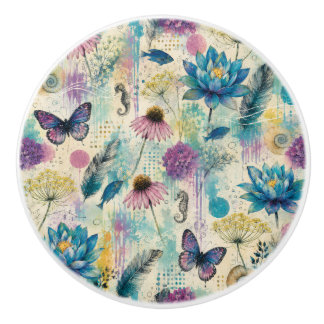 Vibrant Floral Aquatic Dream Ceramic Knob