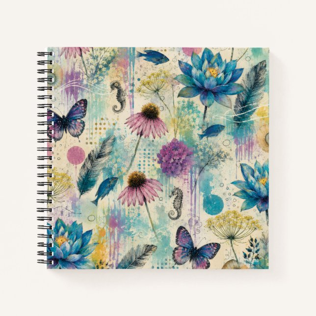 Vibrant Floral Aquatic Dream Notebook (Front)