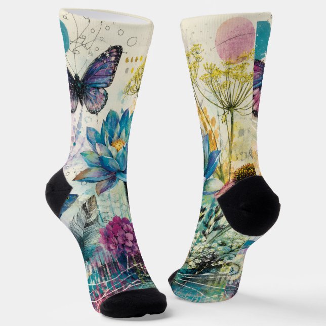 Vibrant Floral Aquatic Dream Socks (Angled)