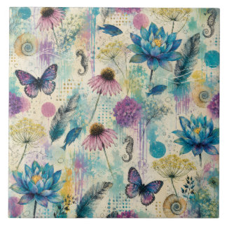 Vibrant Floral Aquatic Dream Tile