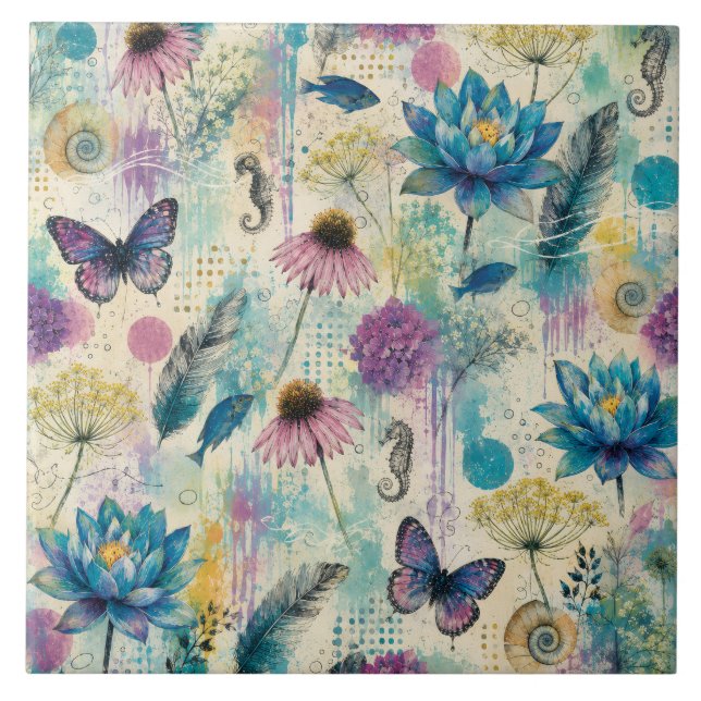 Vibrant Floral Aquatic Dream Tile (Front)