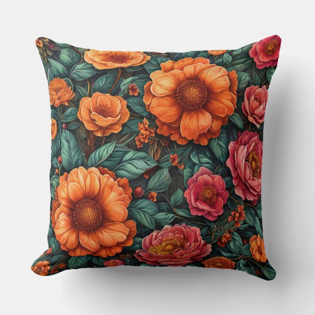 Vibrant Floral Arrangement Throw Pillow (Front)