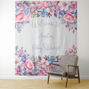 Vibrant Floral Baby Shower Photo Backdrop  Tapestry