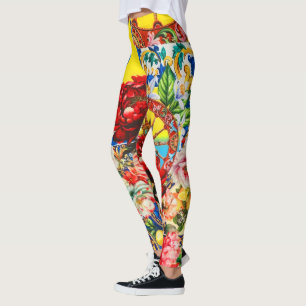 Vibrant Floral & Baroque Pattern Dolce Leggings