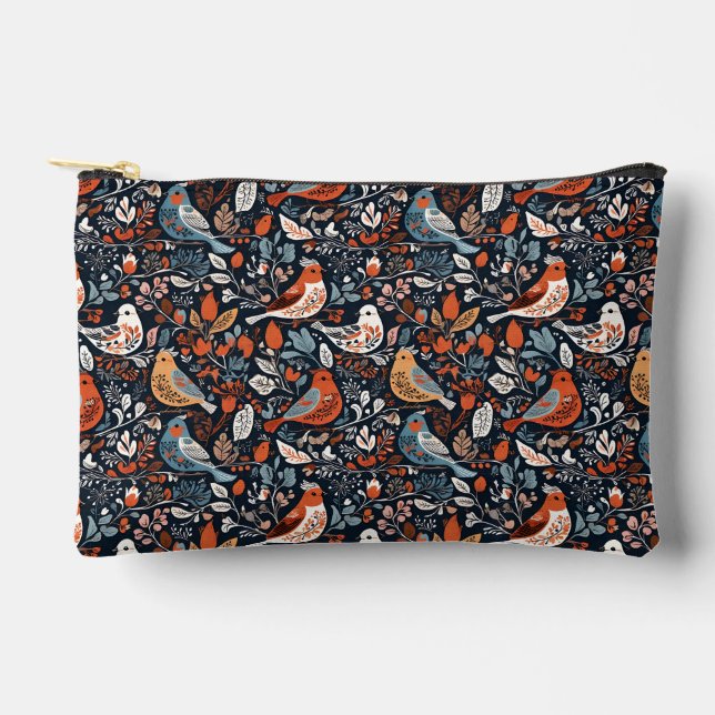Vibrant Floral & Birds Nordic Pattern Accessory Pouch (Front)