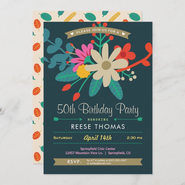 Vibrant Floral Birthday Party Invitation (Front/Back)