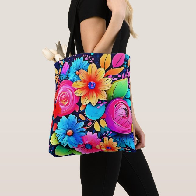Vibrant Floral Bliss Art Tote Bag (Close Up)