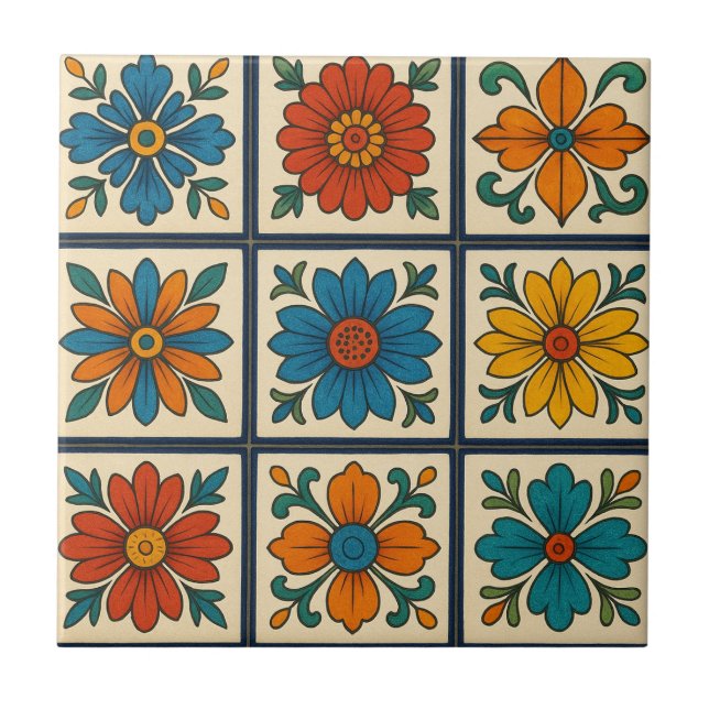 Vibrant Floral Blooms Tile (Front)