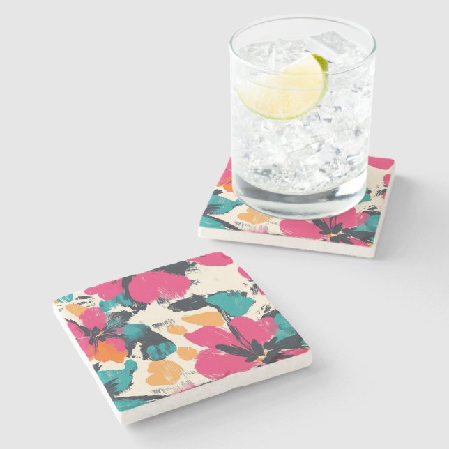 Vibrant Floral Bohemian Stone Coaster (Side)