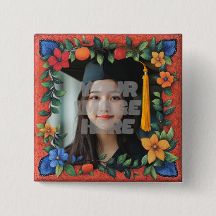 Vibrant Floral Border Frame For Your Photos! 2 Inch Square Button