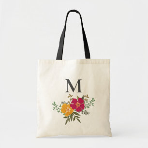 Vibrant Floral Bouquet Bridesmaid Monogram Tote Bag