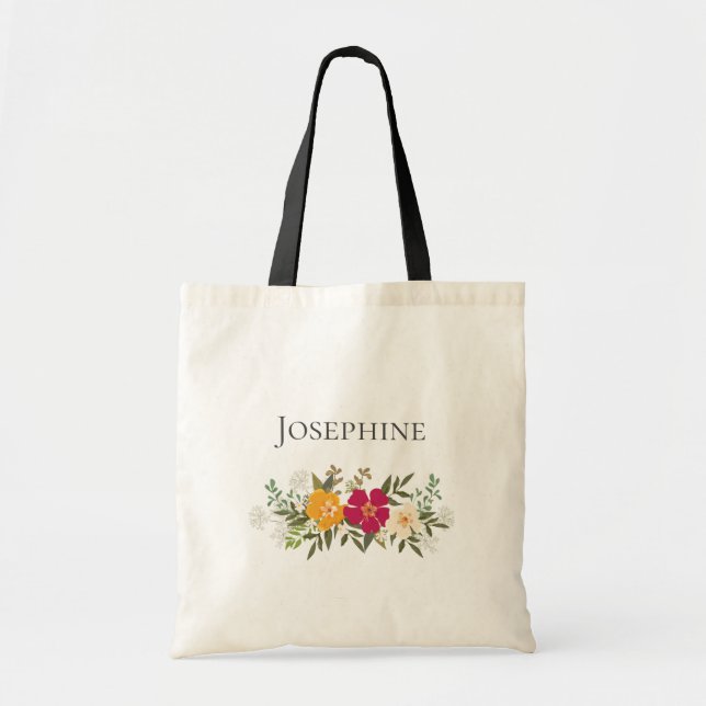Vibrant Floral Bouquet Bridesmaid Name  Tote Bag (Front)
