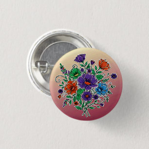 Vibrant Floral Bouquet Illustration 1 Inch Round Button