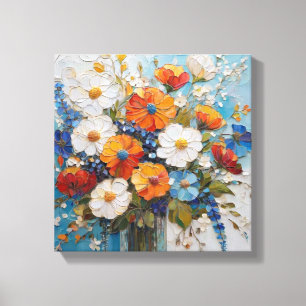 Vibrant Floral Bouquet in Colourful Vase Canvas Print