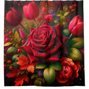 “Vibrant Floral Bouquet with Raindrops