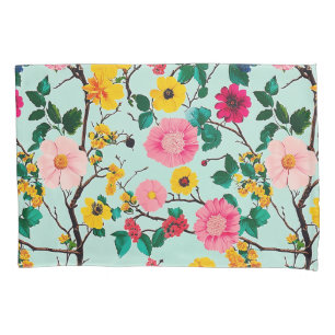 Vibrant Floral Branches Pattern Pillowcase