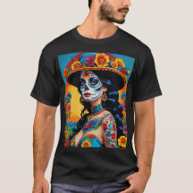 Vibrant Floral Catrina Day of Dead Tee