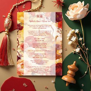 Vibrant Floral Chinese Tea Ceremony Wedding Invitation