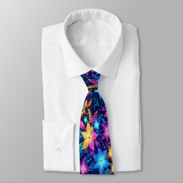Vibrant Floral Dance in Neon Hues of Wonder  Tie (Tied)