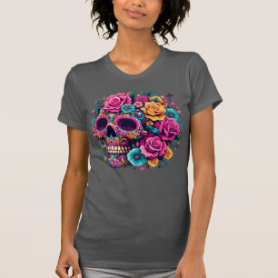 Vibrant Floral Day of the Dead Skull T-Shirt