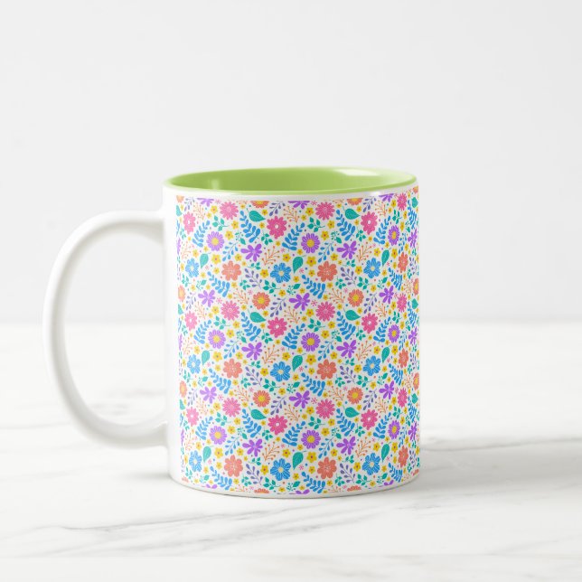 vibrant floral design, colourful flower mug (Left)
