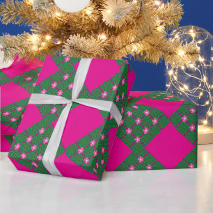 Vibrant floral design with bold stripes wrapping paper
