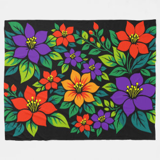 Vibrant Floral Design with Colourful Blossoms Fleece Blanket