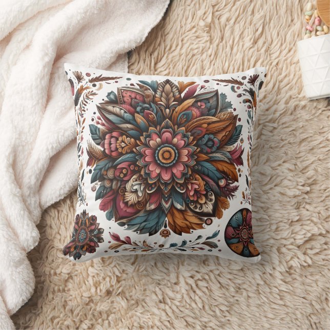 Vibrant floral design with detailed patterns throw pillow (Blanket)
