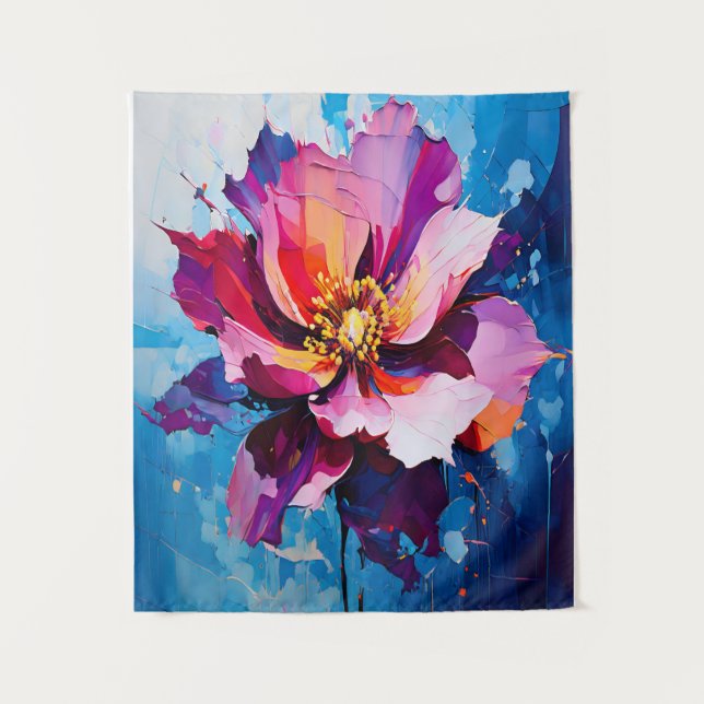 Vibrant Floral Explosion Abstract Flower Art Tapestry (Front)